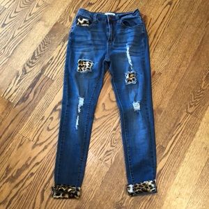 Distressed Jeans by Encore with Leopard Detail
